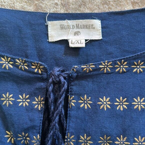 Cost Plus World Market Blue Tunic with Gold Embroidery - Picture 4 of 6
